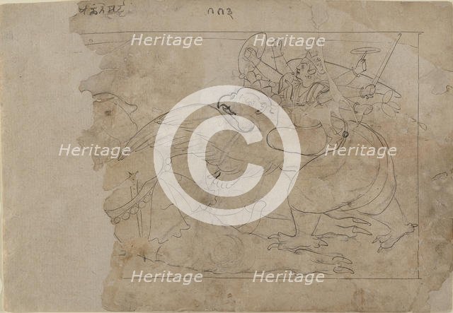 Vishnu on Garuda Slaying a Demon, mid-18th century. Creator: Unknown.