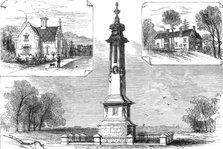 Lodge Gate; Vicarage; monument to the memory of Isaac Disraeli and Viscountess Beaconsfield, 1881. Creator: Unknown.