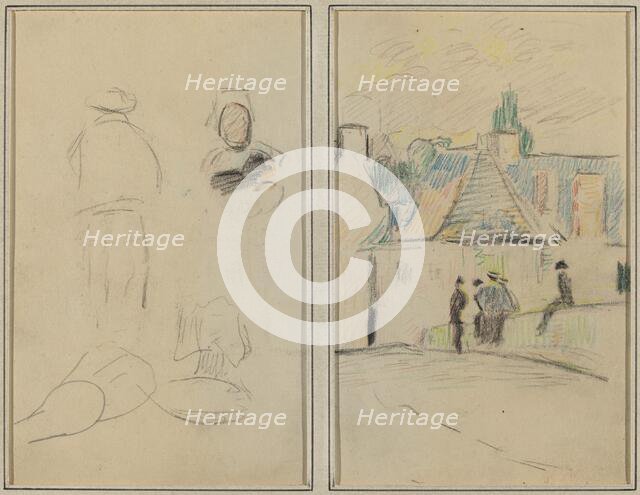 Two Breton Figures; Bridge at Pont-Aven [recto], 1884-1888. Creator: Paul Gauguin.