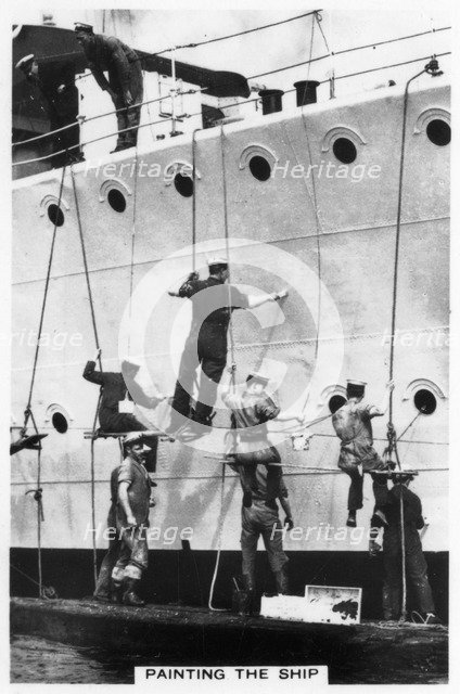 Painting the hull of a ship, 1937. Artist: Unknown
