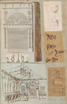 Page from a Scrapbook containing Drawings and Several Prints of Architecture, Int..., ca. 1800-1850. Creators: Workshop of Charles Percier, Workshop of Pierre François Léonard Fontaine.