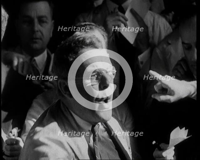 Crowd of Civilians Buying and Selling Stocks and Shares, 1932. Creator: British Pathe Ltd.