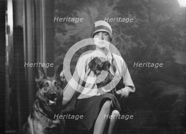 Goldbeck, Walter, Mrs., with dogs, portrait photograph, 1926 Oct. 18. Creator: Arnold Genthe.