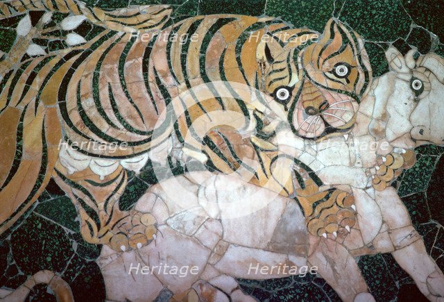 Opus sectile mosaic of a tiger seizing a calf, 4th century. Artist: Unknown