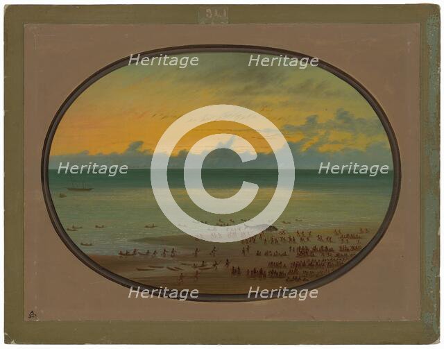 A Whale Ashore - Klahoquat, 1855/1869. Creator: George Catlin.