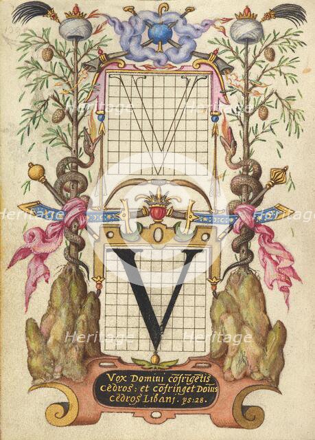 Guide for Constructing the Letter V; Mira calligraphiae monumenta, about 1591-1596. Creator: Joris Hoefnagel.