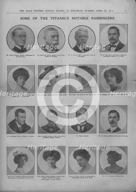 'Some of the Titanic's Notable Passengers', April 20, 1912. Creator: Unknown.