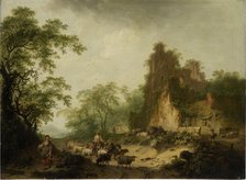 Landscape with Herd of Sheep in Front of a Peasant Hut in a Ruins, 1785. Creator: Hendrik Meijer.