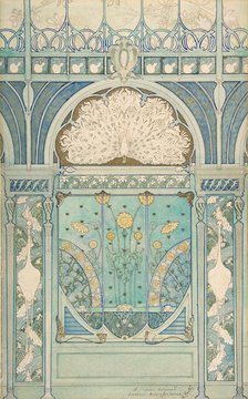 Design for a Wall Decoration with Peacock, Cranes, and Sunflowers for the Restaurant..., 1896-98. Creators: Emile Hurtré, Jules C. Wielhorski.
