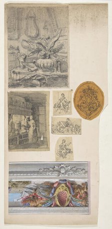 Seven drawings,including four decorative motifs and two scenes of interiors, 1830-97. Creators: Jules-Edmond-Charles Lachaise, Eugène-Pierre Gourdet.