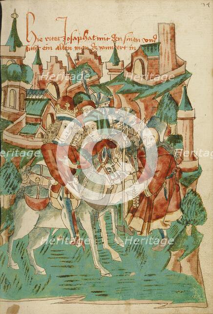 Josaphat Meeting an Old Man; Barlaam und Josaphat, 1469. Creators: Hans Schilling, Diebolt Lauber.