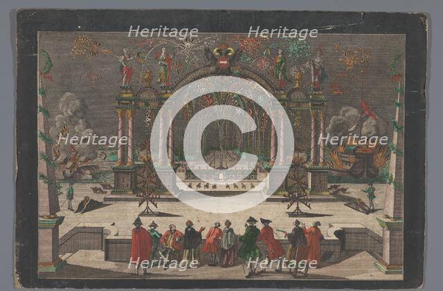 View of fireworks and a triumphal arch with a two-headed eagle and the name of Joseph..., 1765-1799 Creator: Anon.