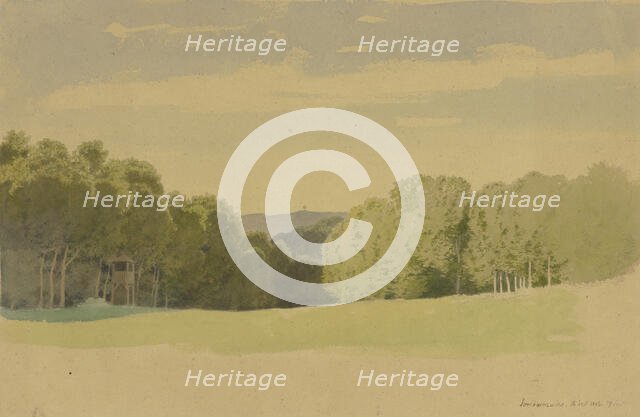 The Sombornswiese meadow with its hunting stand, 1862. Creator: Carl Theodor Reiffenstein.