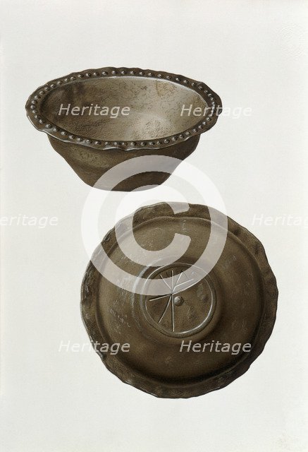 Christian monogram on base of pewter bowl from London. Artist: Unknown