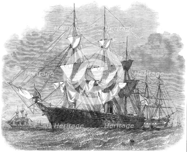 The Russian corvette Bogatir and frigate Osliaba off Gravesend, 1861. Creator: Edwin Weedon.