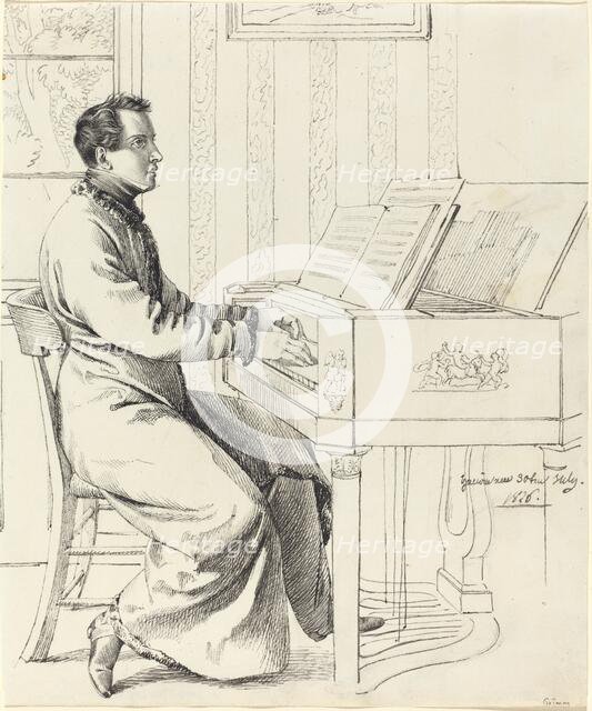 The Artist's Brother-in-Law, Ludwig Hassenpflug, Preparing to Play the Piano, 1826. Creator: Ludwig Emil Grimm.