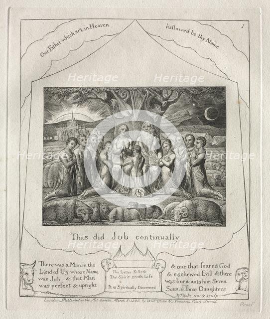 The Book of Job: Pl. 1, Thus did Job continually, 1825. Creator: William Blake (British, 1757-1827).