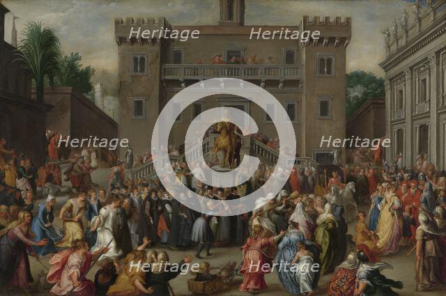 The Women of Rome Gathering at the Capitol, c.1600-c.1602. Creator: Pieter Isaacsz.