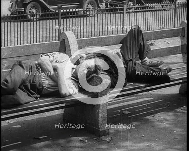 Two Men Sleeping on Benches, 1933. Creator: British Pathe Ltd.