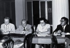 7th International Congresses on Tropical Medicine and Malaria, Rio de Janeiro: four scientists, 1963 Creator: Unknown.