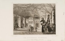 Print of Der Rittersaal zu Erbach (Interior of Gothic Revival armory of Erbach Castle)..., ca. 1850. Creator: Ludwig Rohbock.