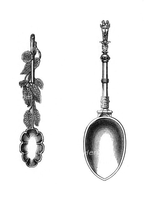Spoons, 16th century, (1843).Artist: Henry Shaw