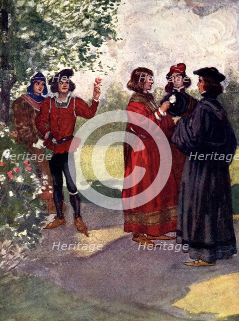 '...The nobles plucked red or white roses and put them in their caps', 15th century, (1905).Artist: A S Forrest