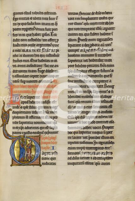 Initial D: Solomon Giving a Sword to a Young Man; Marquette Bible, about 1270. Creator: Unknown.