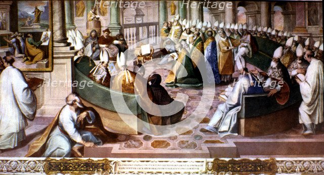 Second Council of Nicaea, held in 787 under Pope Adrian I and the reign of Constantine VI, fresco…