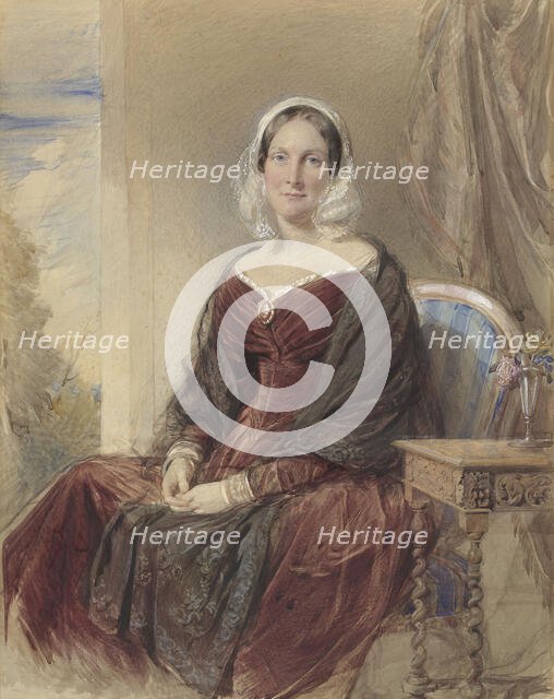Portrait of a seated lady with a view through the outside, 1842. Creator: George Richmond.