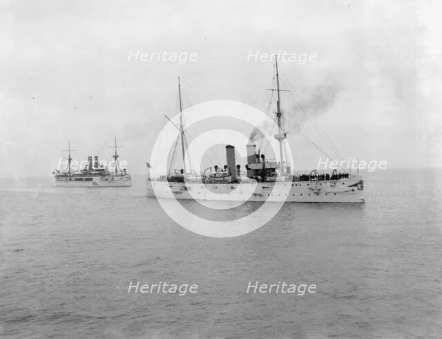 U.S.S. Raleigh and U.S.S. Maine, between 1895 and 1898. Creator: Unknown.