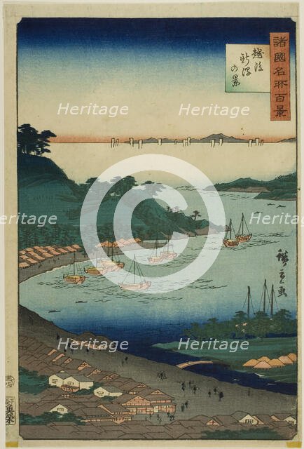 View of Niigata, Echigo Province (Echigo Niigata no kei) from the series "One Hundred Famo..., 1859. Creator: Utagawa Hiroshige II.