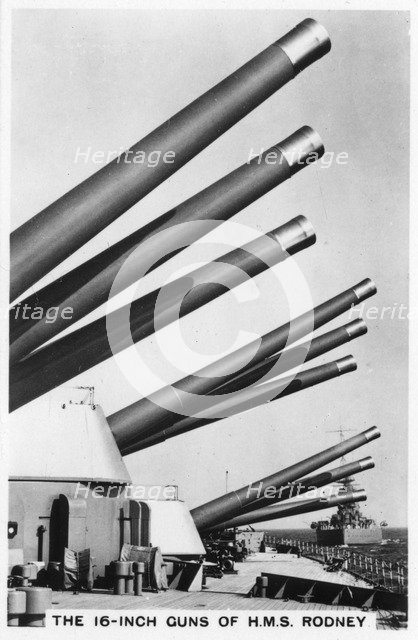 The 16 inch guns of the battleship HMS 'Rodney', 1937. Artist: Unknown