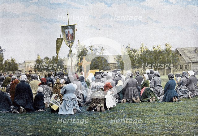 A religious procession in a village, Russia, c1890. Artist: Gillot