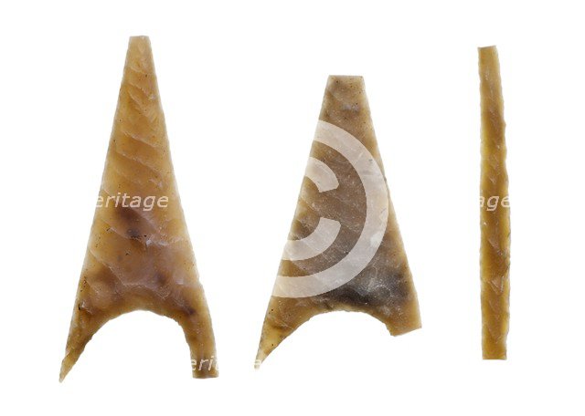 Flint arrowheads from Marden Henge excavations, Wiltshire, 2010. Artist: Historic England Staff Photographer.