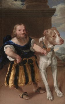 The Italian Dwarf Giacomo Favorchi Attending the Elector of Saxony with the dog Raro, 1663-1666. Creators: Abraham Wuchters, Karel van Mander III.