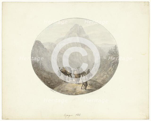 Mountain landscape in Spain, with donkeys, 1812. Creator: Otto Baron Howen.