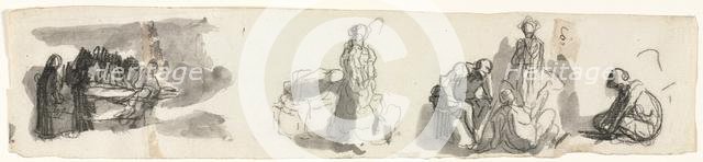 Sheet of Studies with a Group of Four Figures to the Right (recto) Sketches of Various Figures (vers Creator: Honoré Daumier (French, 1808-1879).