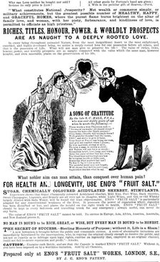 Advertisement for Eno’s "Fruit Salt", 1890. Creator: Unknown.