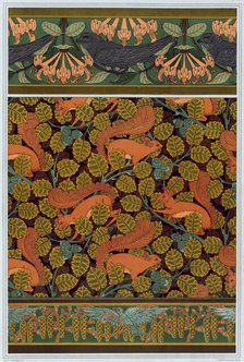 Swifts and honeysuckle. Squirrel and hazelnut. Birds and blooming hazel tree, 1897. Creator: Verneuil, Maurice Pillard (1869-1942).
