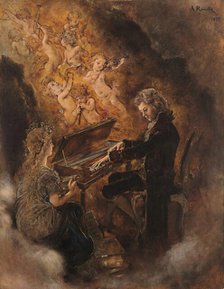 Wolfgang Amadé Mozart (Mozart at his clavichord), 1877. Creator: Romako, Anton (1832-1889).