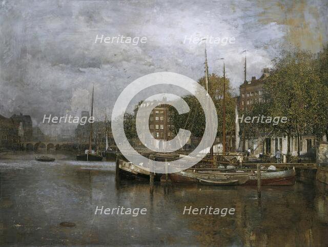 Canal in Rotterdam, c1900/1906. Creator: Robert Russ.