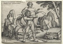 The Labors of Hercules: Hercules Crushing Antaeus, 1545. Creator: Hans Sebald Beham (German, 1500-1550).