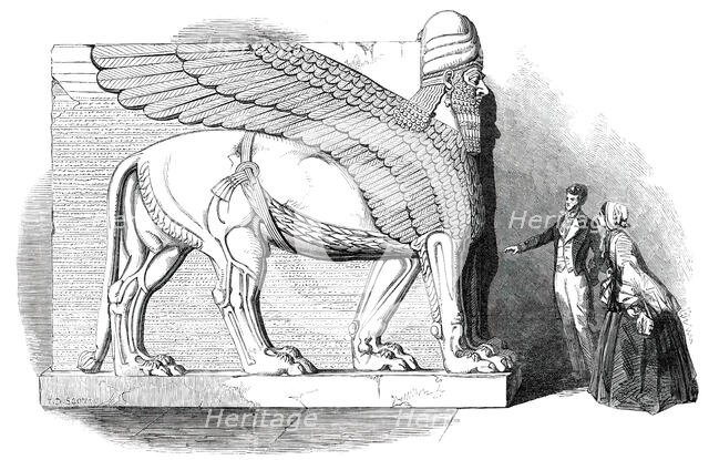 Nimroud Sculptures Just Received at the British Museum - Human-Headed and Winged Lion, 1850. Creator: Smyth.