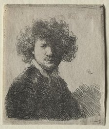 Self-Portrait with curly hair and white collar: Bust, c. 1630. Creator: Rembrandt van Rijn (Dutch, 1606-1669).