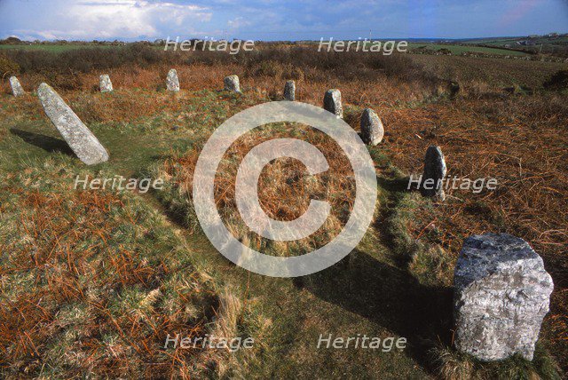 Boscawen-Un Stone Circle near St. Buryan, Penwith, Cornwall, 20th century. Artist: CM Dixon.