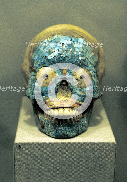Skull covered in turquoise mosaic, Mixtec, southern Mexico, 1400-1521. Artist: Unknown