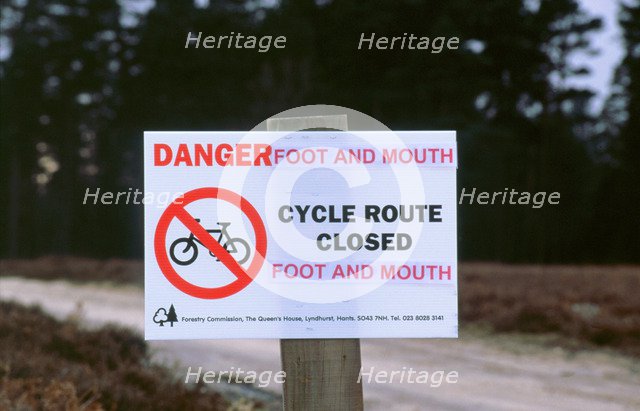 No cycling-Foot and Mouth closure 2001. New Forest. Artist: Unknown.