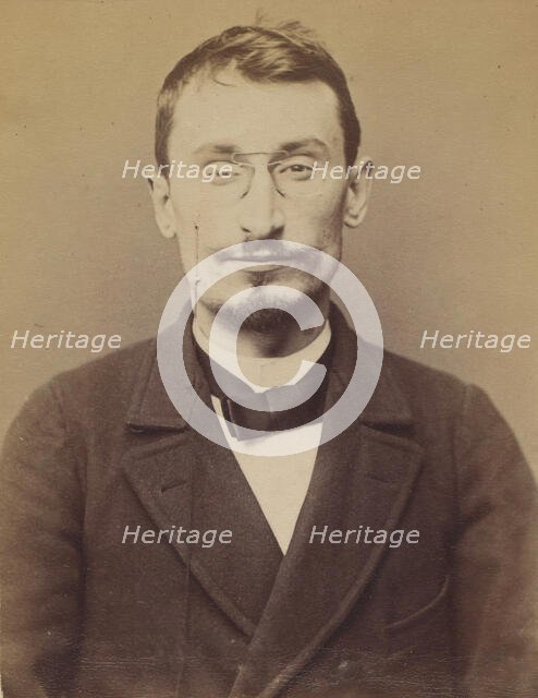 Moucheraud. Adrien, Eugène. 28 ans, né à Paris IVe. Imprimeur. Anarchiste. 4/3/94., 1894. Creator: Alphonse Bertillon.