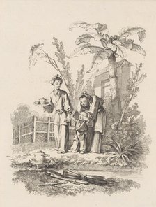 Two Women Leading a Child toward a Teapot on a Table near a Pond, ca. 1742. Creator: Gabriel Huquier.